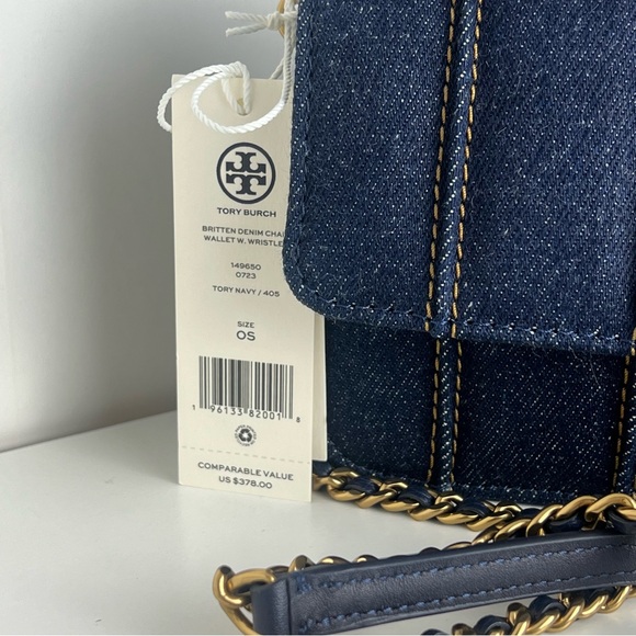 NWT Tory Burch Britten Denim Chain Wallet With Wristlet - Picture 11 of 16